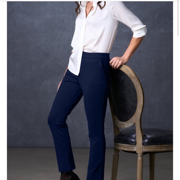 SophieGrace “The Helen Pant” Navy Blue Straight Leg Mid Rise Pull On Trouser - Picture 1 of 6